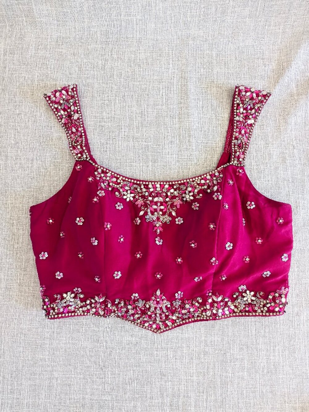 Silk Hand-Beaded Indian Choli Blouse V Hem Festival Jeweled Indian Crop Top